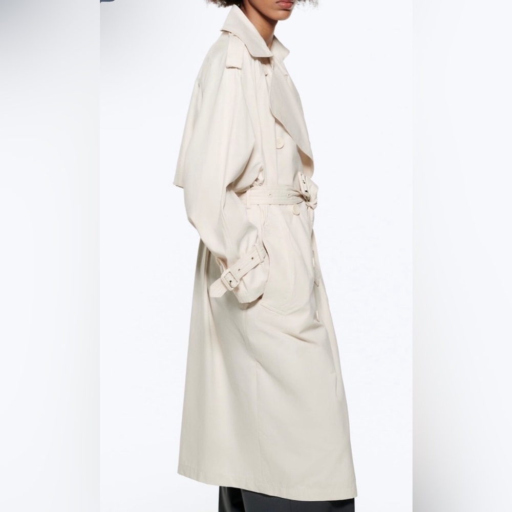 Zara Oversized Cream Double-Breasted Trench Coat with Belt